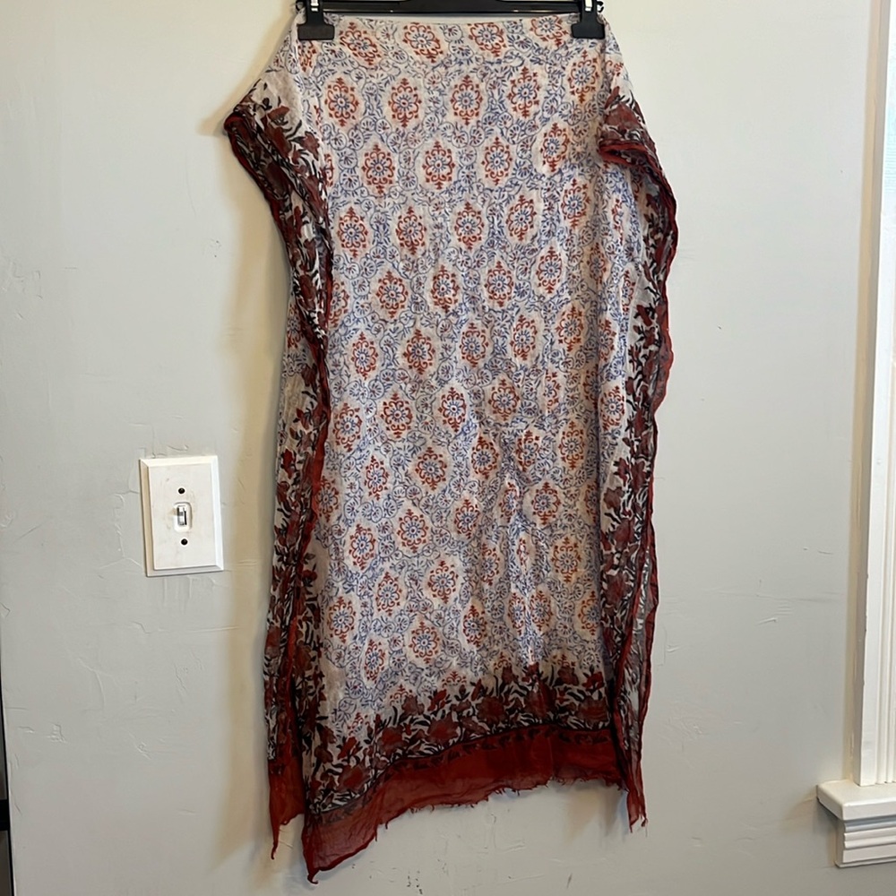 Blue off white and rust brown scarf no tags